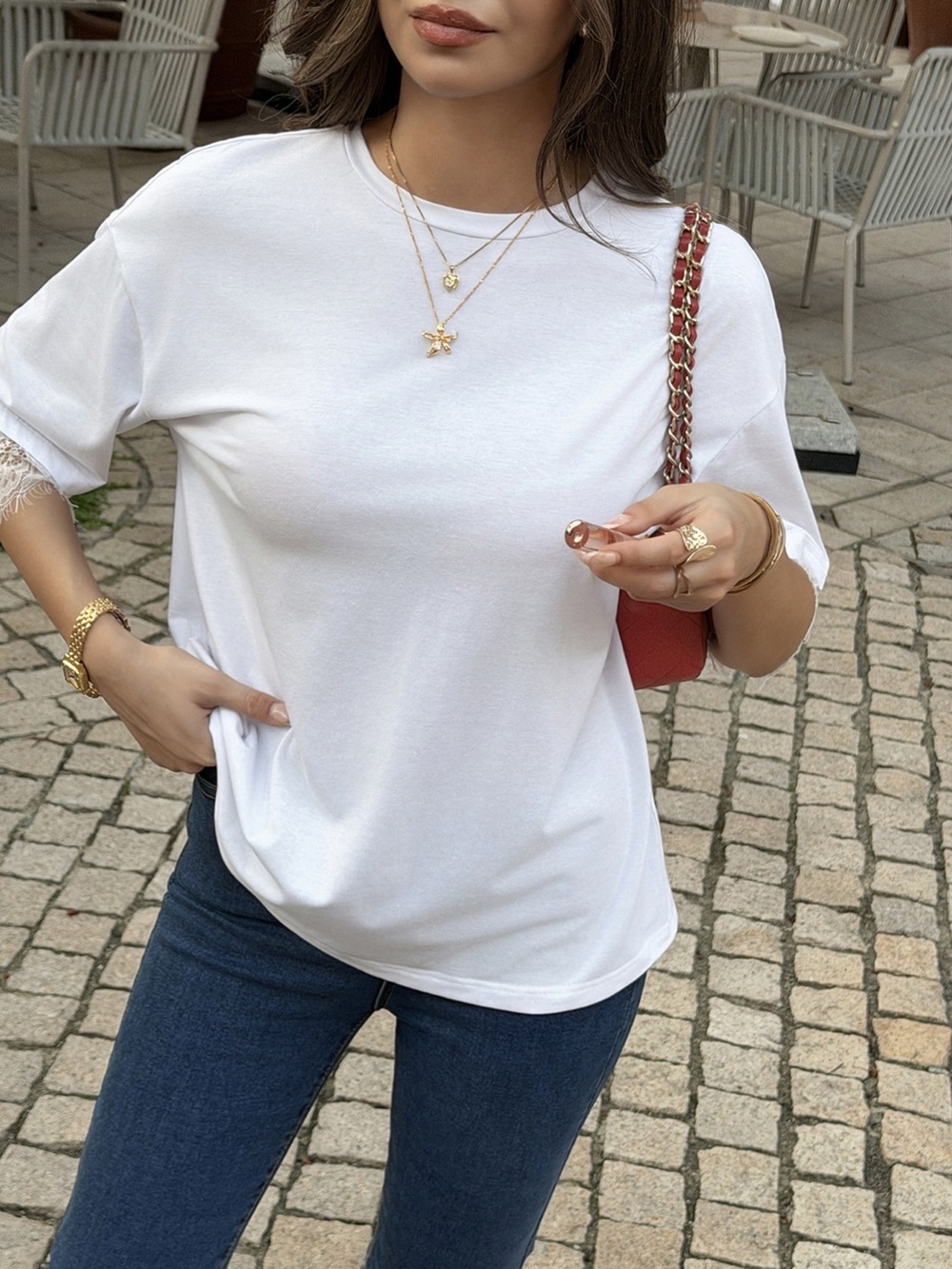 Lace Trimmed Casual T-Shirt - Picture 2 of 6